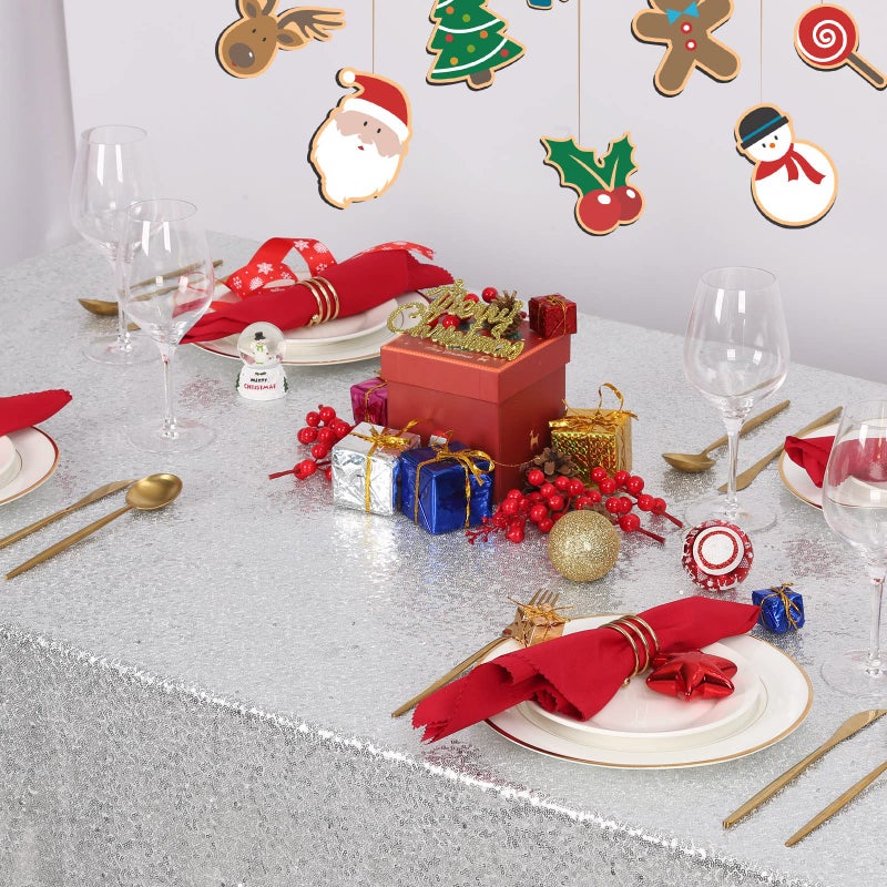 B.Cool B-COOL Silver Sequin Table Cloth Christmas 90x156 Inch Rectangle Sequin Tablecloth Halloween Silver Seamless Table Linens Christmas Glitter Tablecloth Wedding Event Decorations - Image 3